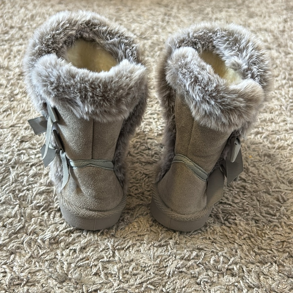 LONSOEN Kids Girls Boots Suede Lightweight Faux Fur Lined Mid Calf - Picture 9 of 10